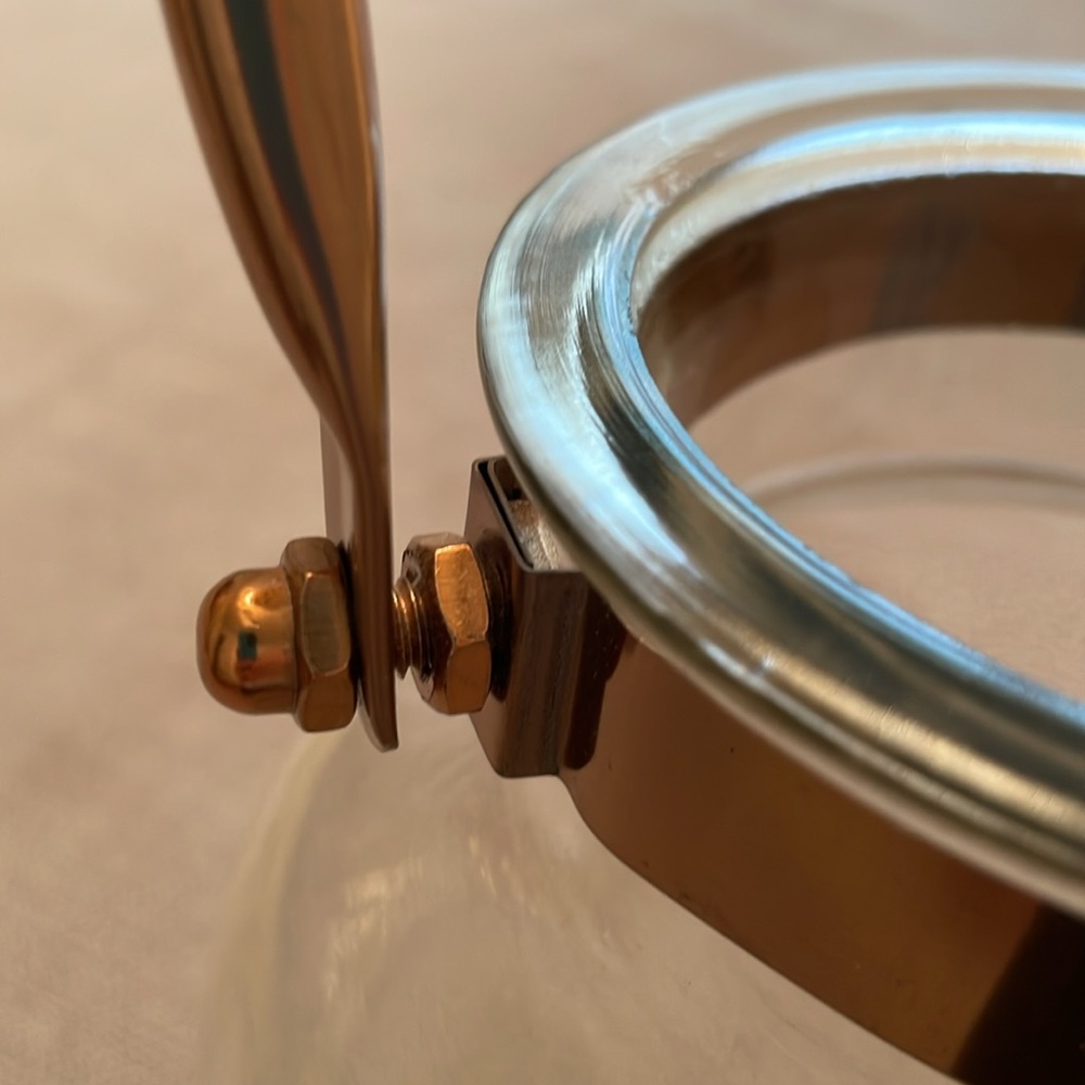 Large Unique Clear Glass Vase or Lantern with Rose Gold Copper Like Handle - Picture 11 of 12